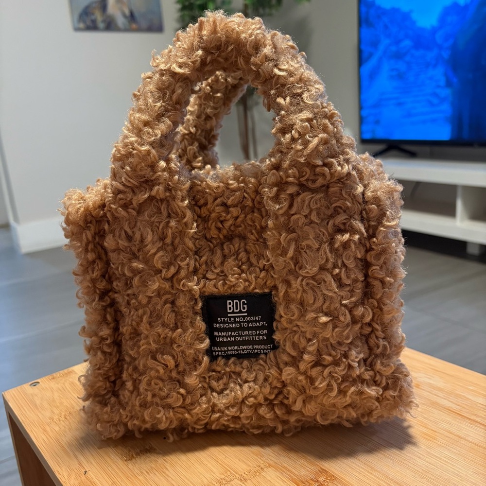 Urban Outfitters BDG Serena Teddy Fleece Mini Tote Bag - Tan Brown